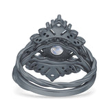 Three Piece Round Leaf Style Bridal Silver Ring