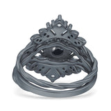 Three Piece Round Leaf Style Bridal Silver Ring