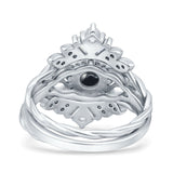 Three Piece Round Leaf Style Bridal Silver Ring