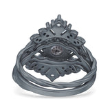 Three Piece Round Leaf Style Bridal Silver Ring