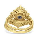 Three Piece Round Leaf Style Bridal Silver Ring