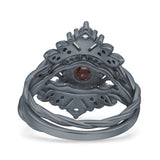 Three Piece Round Leaf Style Bridal Silver Ring