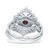 Three Piece Round Leaf Style Bridal Silver Ring