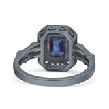 Art Deco Emerald Cut Halo Bridal Ring