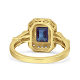 Art Deco Emerald Cut Halo Bridal Ring