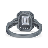 Art Deco Emerald Cut Halo Bridal Ring