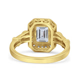 Art Deco Emerald Cut Halo Bridal Ring