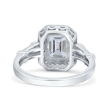 Art Deco Emerald Cut Halo Bridal Ring