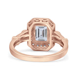Art Deco Emerald Cut Halo Bridal Ring