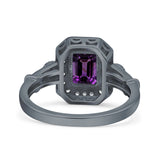 Art Deco Emerald Cut Halo Bridal Ring