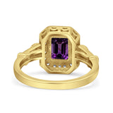 Art Deco Emerald Cut Halo Bridal Ring