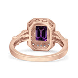 Art Deco Emerald Cut Halo Bridal Ring