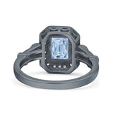 Art Deco Emerald Cut Halo Bridal Ring