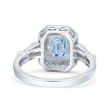Art Deco Emerald Cut Halo Bridal Ring