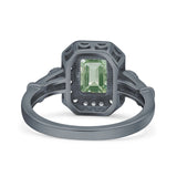Art Deco Emerald Cut Halo Bridal Ring