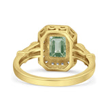 Art Deco Emerald Cut Halo Bridal Ring