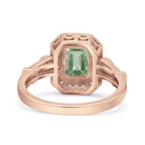 Art Deco Emerald Cut Halo Bridal Ring