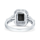 Art Deco Emerald Cut Halo Bridal Ring
