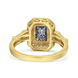 Art Deco Emerald Cut Halo Bridal Ring