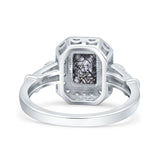 Art Deco Emerald Cut Halo Bridal Ring