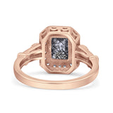 Art Deco Emerald Cut Halo Bridal Ring