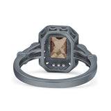 Art Deco Emerald Cut Halo Bridal Ring