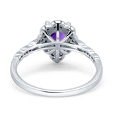 Art Deco Pear Teardrop Halo Ring 