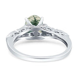 Oval Natural Stone Leaf Design Ring