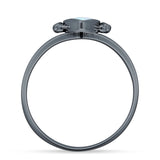 Art Deco Marquoise Oxidized Lab Created White Opal  Vintage Style Ring 925 Sterling Silver