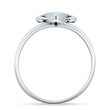 Art Deco Marquoise Oxidized Lab Created White Opal  Vintage Style Ring 925 Sterling Silver