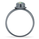 Oval 10mm Abalone Shell Oxidized Solitaire Ring 925 Sterling Silver