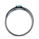 Vintage Style 6mm Turquoise Oxidized Feather Ring 925 Sterling Silver