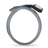 Round 10mm Moonstone Twisted Rope Feather Ring Oxidized 925 Sterling Silver