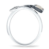 Round 10mm Moonstone Twisted Rope Feather Ring Oxidized 925 Sterling Silver
