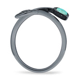 Round 10mm Turquoise Twisted Rope Feather Ring Oxidized 925 Sterling Silver
