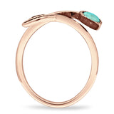 Round 10mm Turquoise Twisted Rope Feather Ring Oxidized 925 Sterling Silver