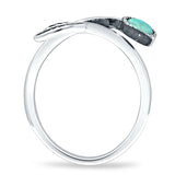 Round 10mm Turquoise Twisted Rope Feather Ring Oxidized 925 Sterling Silver