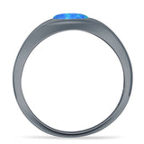 Oval 6mm Lab Created Blue Opal Signet Bold Ring Solitaire 925 Sterling Silver