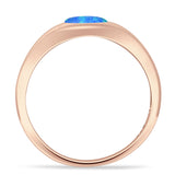 Oval 6mm Lab Created Blue Opal Signet Bold Ring Solitaire 925 Sterling Silver