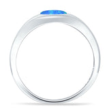 Oval 6mm Lab Created Blue Opal Signet Bold Ring Solitaire 925 Sterling Silver