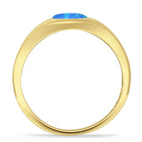 Oval 6mm Lab Created Blue Opal Signet Bold Ring Solitaire 925 Sterling Silver