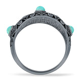 Round 14mm Filigree Weave Bali Turquoise Ring Oxidized 925 Sterling Silver