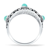 Round 14mm Filigree Weave Bali Turquoise Ring Oxidized 925 Sterling Silver