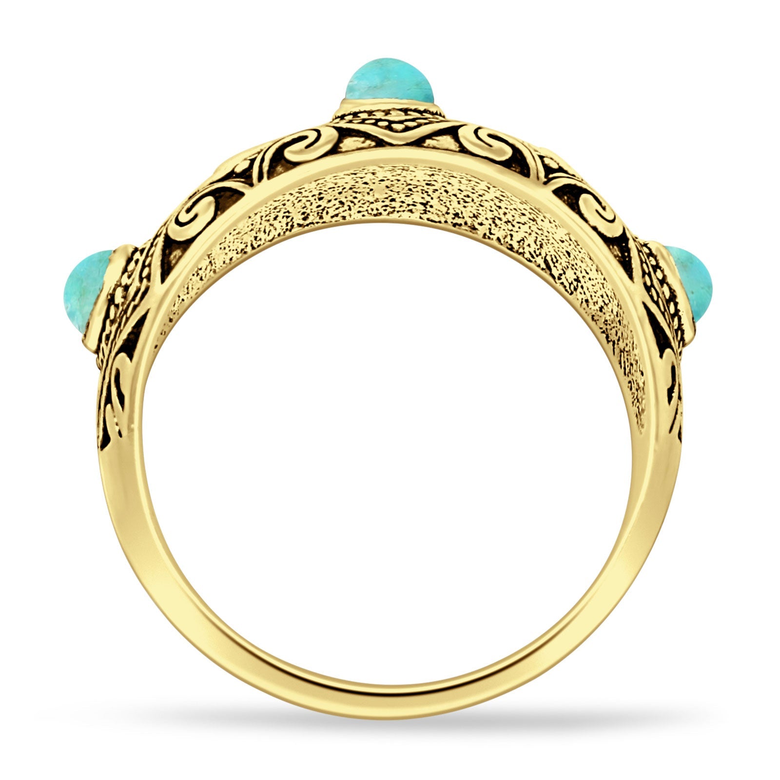 Round 14mm Filigree Weave Bali Turquoise Ring Oxidized 925