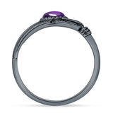 Oval Amethyst CZ Feather Rings 5.4mm Oxidized Beaded 925 Sterling Silver