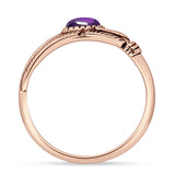 Oval Amethyst CZ Feather Rings 5.4mm Oxidized Beaded 925 Sterling Silver