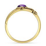 Oval Amethyst CZ Feather Rings 5.4mm Oxidized Beaded 925 Sterling Silver