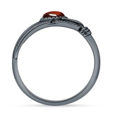Oval Garnet CZ Feather Rings 5.4mm Oxidized Beaded 925 Sterling Silver