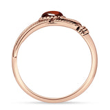 Oval Garnet CZ Feather Rings 5.4mm Oxidized Beaded 925 Sterling Silver