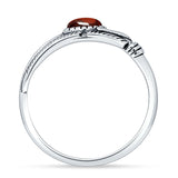 Oval Garnet CZ Feather Rings 5.4mm Oxidized Beaded 925 Sterling Silver